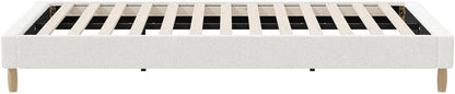 Oikiture King Single Bed Frame Boucle Bed Base White