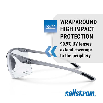 Sellstrom XM340RX Safety Glasses with Readers - Wraparound Bifocal Eyeglasses for Men/Women - ANSI Z87.1 - 1.5X Magnification
