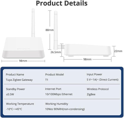 Tuya Zigbee 3.0 Hub Gateway with Antenna for Smart Home Automation, Compatible with Alexa/Google Home, Work with Tuya ZigBee Smart Devices