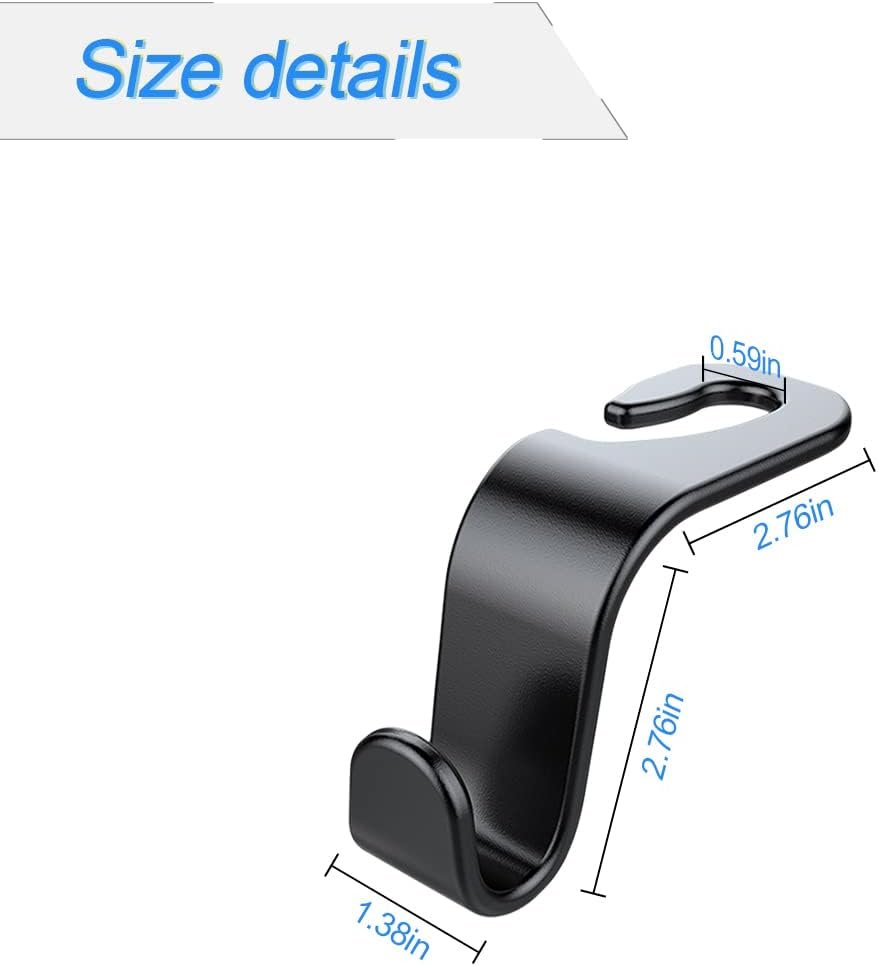 Car Headrest Hook, 4pcs Black Car Headrest Seat Hook Hidden Car Rear Seat Hanger Storage Hooks, Suitable for Hanging Handbags, Wallets Grocery Bags Cloth Kid's Toy Holder Fit Universal Car Vehicle
