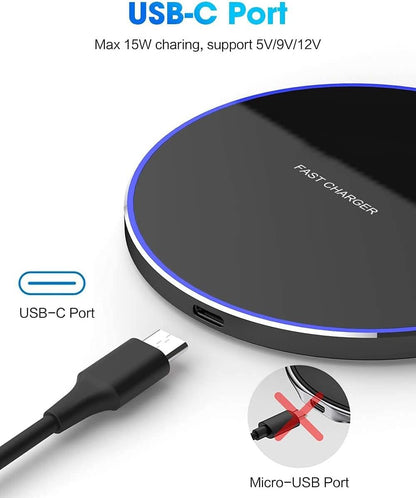 Fast Wireless Charging Pad Compatible with iPhone 16 15 14 13 12 11 Pro Max/13 12 Mini/XR/XS/X,Samsung Galaxy Z Fold/Flip,S24/S23/S22/S21/S20/Note 20,Pixel 9 Pro,AirPodPro/Galaxy Buds/Pixel Buds
