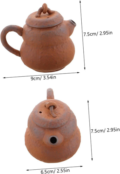 OFFSCH Handmade Gourd Shaped Tea Pot Traditional Chinese Style Coarse Pottery Tea for Decor