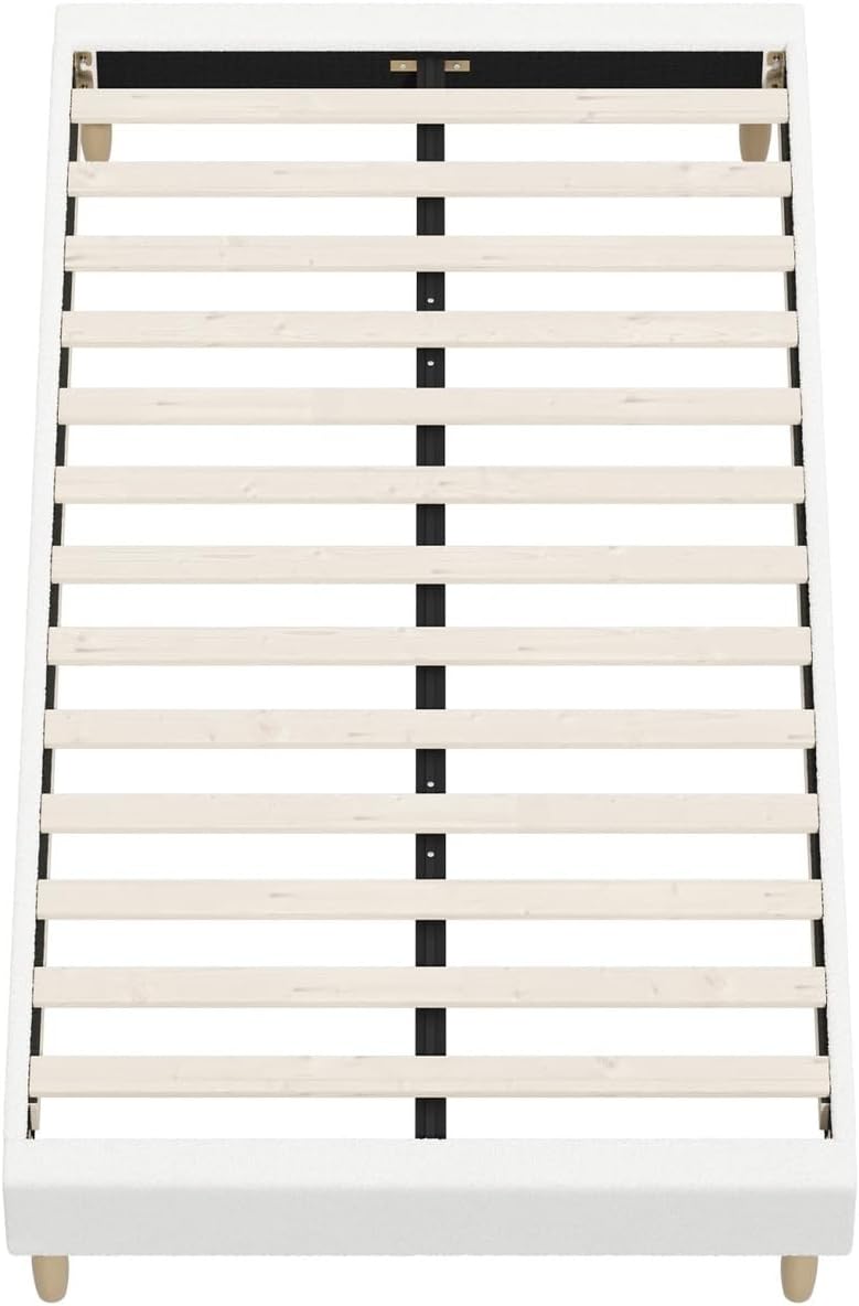 Oikiture King Single Bed Frame Boucle Bed Base White