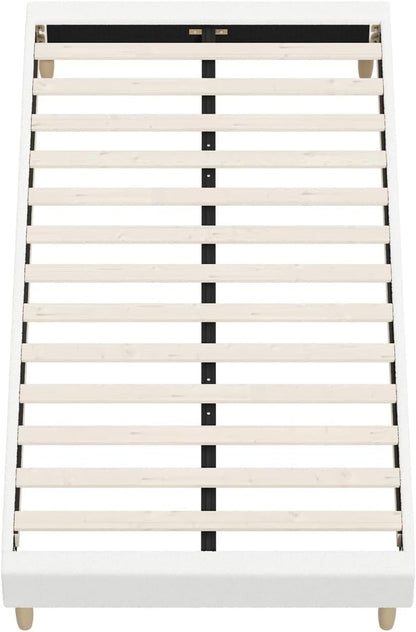 Oikiture King Single Bed Frame Boucle Bed Base White