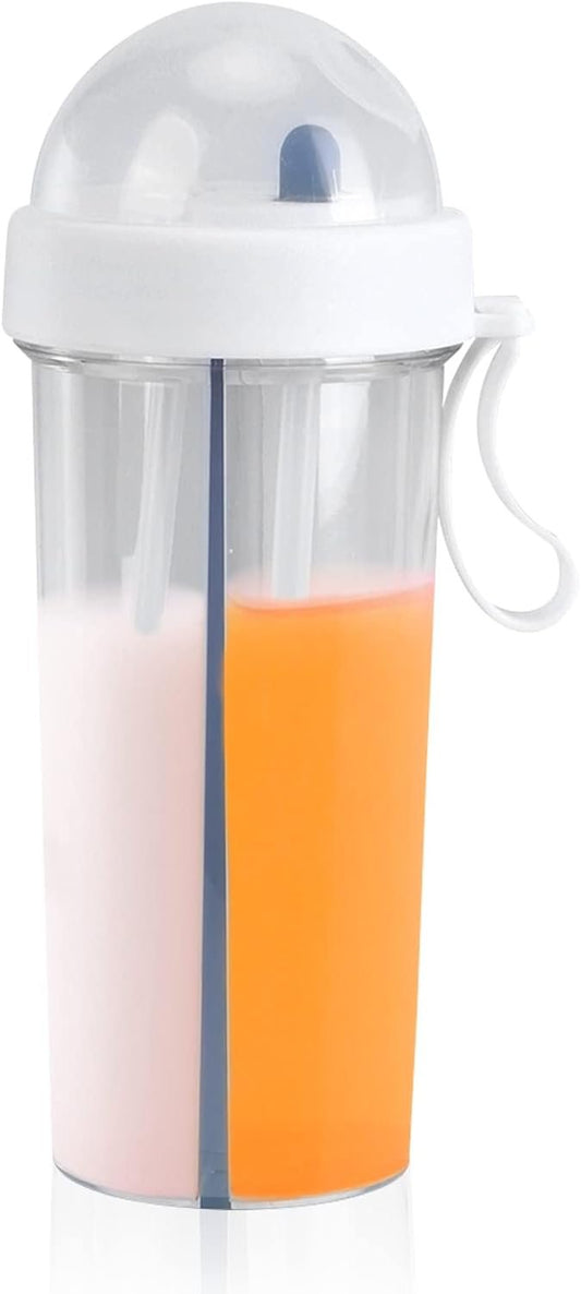Creative Water Cup, 2 Drinks in 1 Cup Two Straws Couple Outdoor Split Cups for Drinks 600ml Drinking Cup for Camping Hiking Backpacking Travel Office