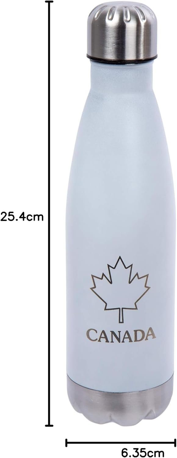 PURE Insulated Water Bottle, 500ml, White - Canada Classic Stainless Steel Metal Vacuum Thermal Leak Proof Water Bottles for Sports, Travel, Home and Office