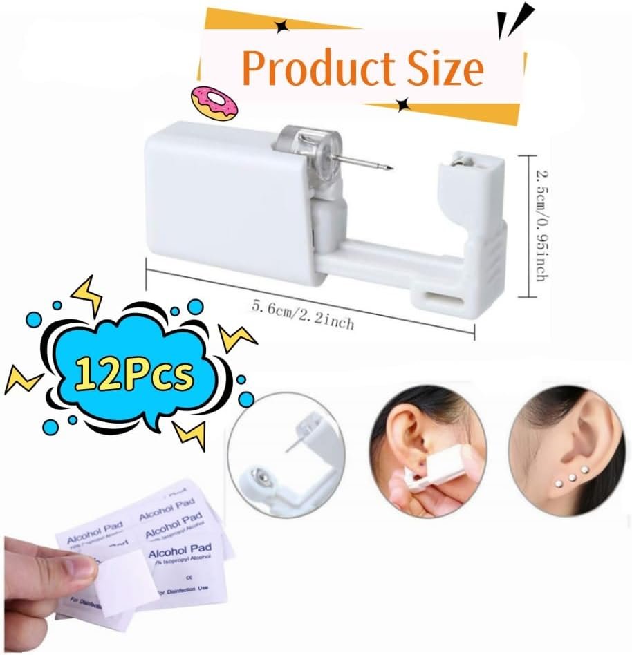 Ear Piercing Kit - 12PCS Portable Gun Set With Stud Earrings, Safety Tool for Men and Women