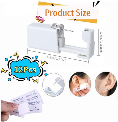 Ear Piercing Kit - 12PCS Portable Gun Set With Stud Earrings, Safety Tool for Men and Women