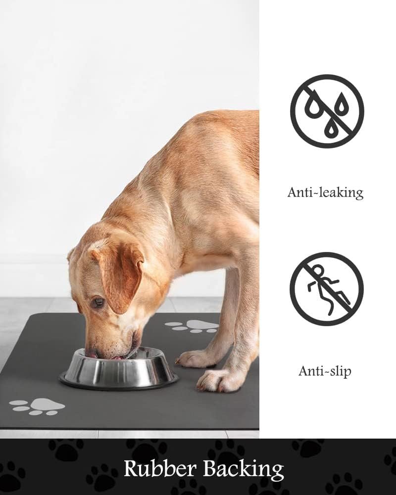PADOOR Pet Feeding Mat - Absorbent Dog & Cat Mat for Food & Water Bowls - No Stains, Quick Dry, Anti-Leakage & Anti-Slip - Black Rubber Mat for Messy Drinkers
