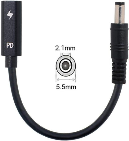 Cablecc Type C USB-C Female Input to DC 5.5x2.1mm Power PD Charge Cable fit for Laptop 18-20V