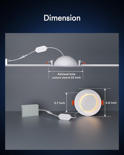 Lumary Smart Gimbal Recessed Lighting 4 Inch Pro, Dual-Controlled CCT Main & RGBAI Auxiliary WiFi LED Recessed Downlights, 270°+90° Adjustable Directional, Compatible with Alexa/Google, 4 Pack