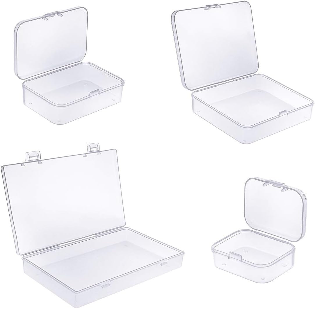 24 Pieces Mixed Sizes Rectangular Empty Mini Clear Plastic Organizer Storage Box Containers with Hinged Lids for Small Items and Other Craft Projects