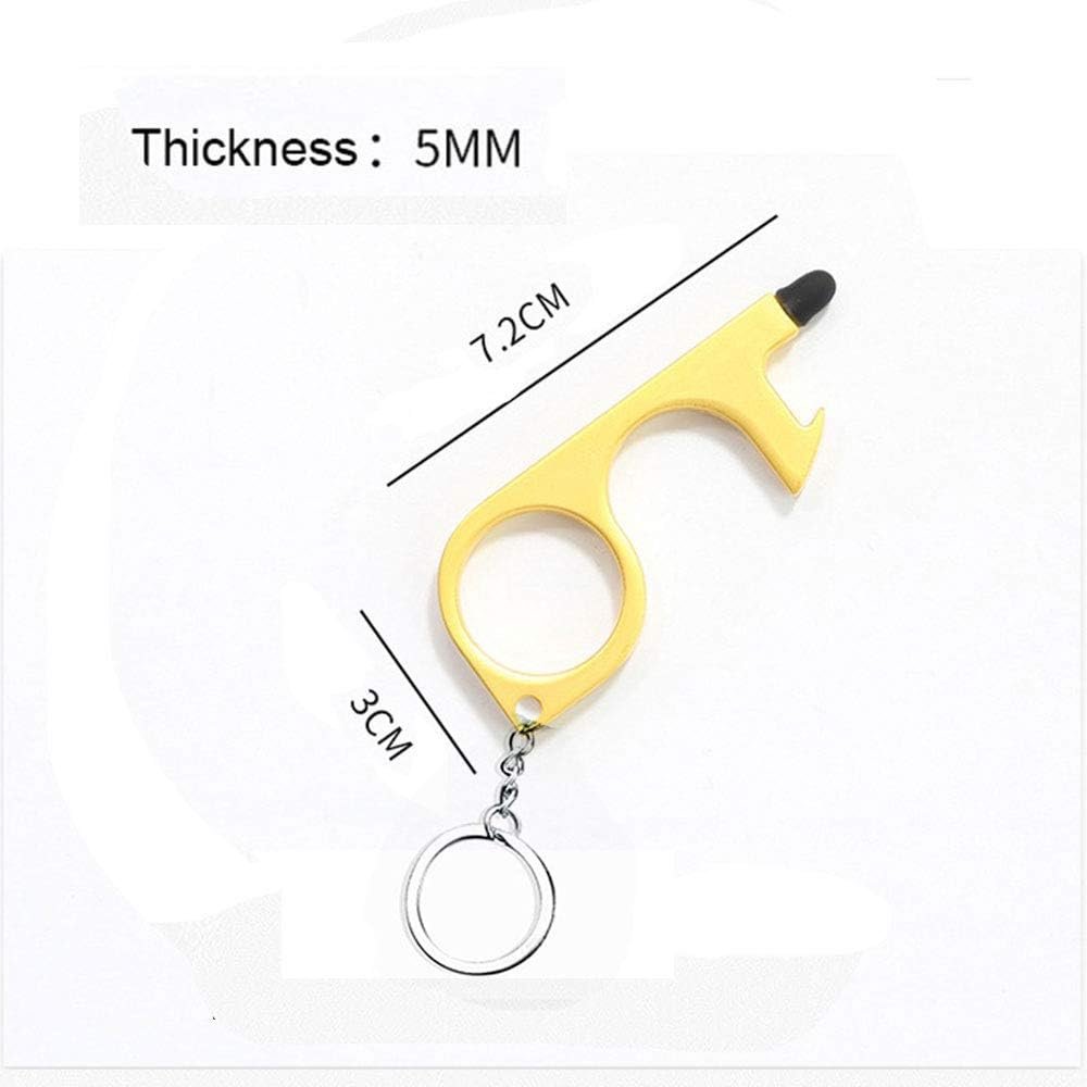 Silver EDC Door Opener with Keychain Contactless Open Tool No Touch Key Safety Tool for Touchscreen Outdoor Public Door Handle