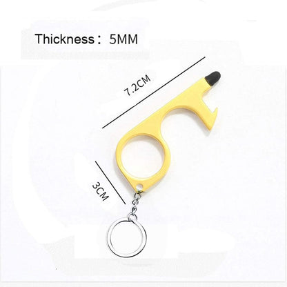 Silver EDC Door Opener with Keychain Contactless Open Tool No Touch Key Safety Tool for Touchscreen Outdoor Public Door Handle