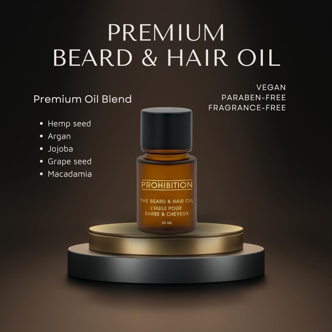 Premium Natural Hemp Seed Beard Oil, Softens and Promotes Growth, Made with Argan, Jojoba, and Hemp Seed Oils, Paraben-Free, Vegan (30 ml)