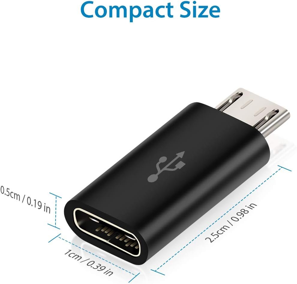 USB C Adapter, BabyElf Type C Female to Micro USB Male Convert Connector Support Charge & Data Sync Compatible with Galaxy S7/S7 Edge, Nexus 5/6 and Micro USB Devices (Pack of 2, Black)