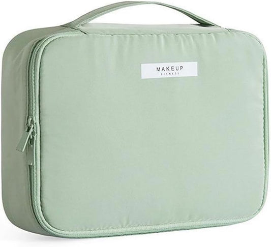 Aucuu Women Beauty Case Travel Cosmetic Organizer Travel Makeup Bag with Double Face Pocket Travel Toiletry Bag for Travel/Outdoor, #4 Green (M), M, Toiletry Bags