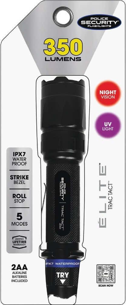 Police Security Trac Tact 2AA Flashlight LED - 280 Lumen - Tactical - Red Night Vision - Violet Blood Tracking - Weather Resistant - High/Low/Flash/Violet/Red