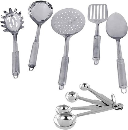 Kosma 9 Piece Stainless Steel Kitchen Utensil Set, 5 Kitchen Gadgets and 4 Measuring Spoons | Kitchen Utensil Set