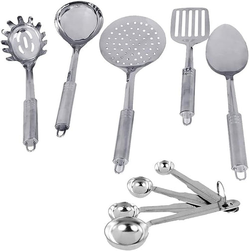Kosma 9 Piece Stainless Steel Kitchen Utensil Set, 5 Kitchen Gadgets and 4 Measuring Spoons | Kitchen Utensil Set