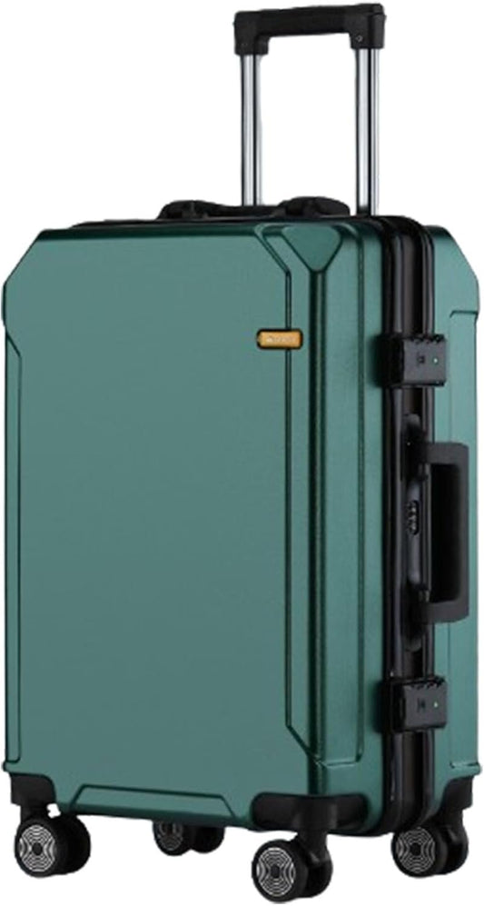 GUHPZA Anti-Scratch and Pressure Resistant Suitcase, Charging Port, Password Lock, Height Adjustable Trolley Case for Business Travel (Green Black Frame C)