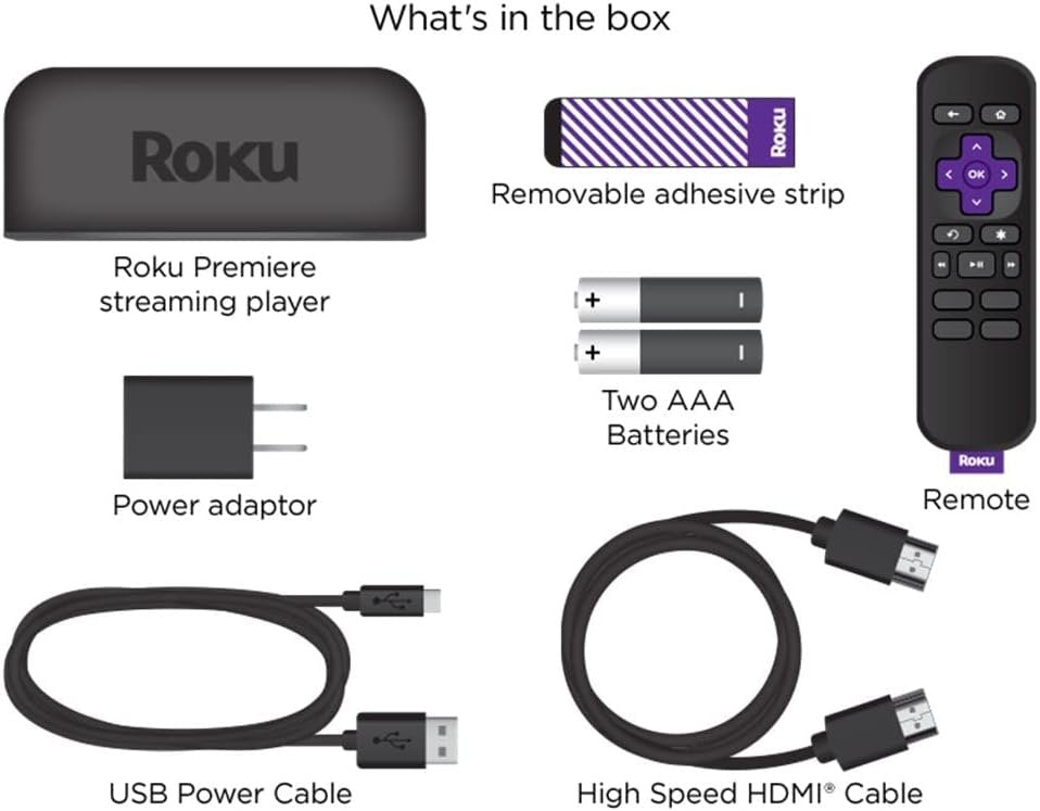 Roku Premiere Streaming Media Player HD/4K/HDR Simple Remote and Premium HDMI Cable & Bundled with Swanky Cables 6FT HDMI Cable (3920R)