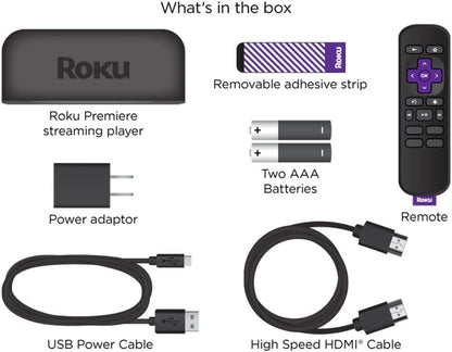 Roku Premiere Streaming Media Player HD/4K/HDR Simple Remote and Premium HDMI Cable & Bundled with Swanky Cables 6FT HDMI Cable (3920R)
