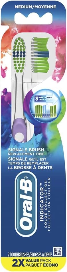 Oral-B Indicator Colour Collection Toothbrush, Medium, 2 Count (packaging may vary)