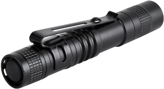 MODOAO Ultra Slim Portable 900LM Mini LED Flashlight Belt Clip Pen Light Tactical Torch 9 cm (4 Pack)