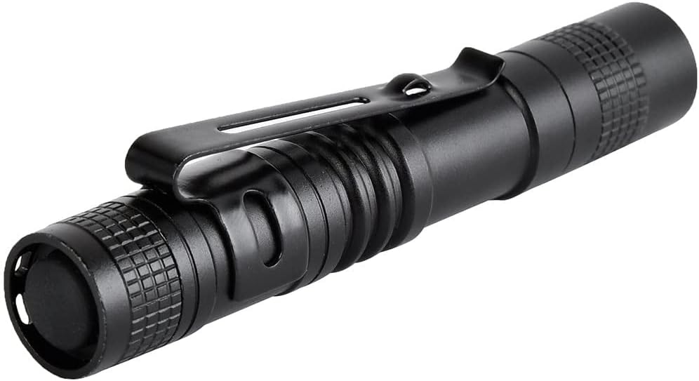 MODOAO Ultra Slim Portable 900LM Mini LED Flashlight Belt Clip Pen Light Tactical Torch 9 cm (1 Pack)