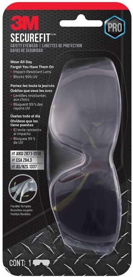 3M Safety SF400G-WV-6 Pro SecureFit 400 Eye Protection Safety Glasses, Black Frame and Gray Lens, Anti-fog, 1 Pair