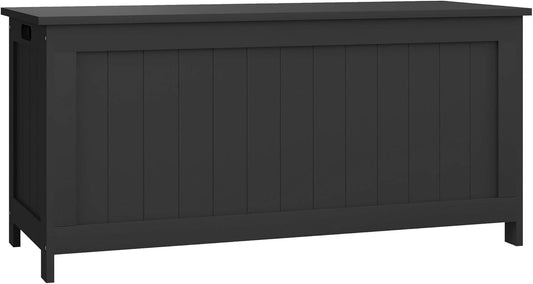 HOMCOM Storage Chest, Modern Storage Trunk with 2 Safety Hinges and Cut-out Handles, Storage Bench for Living Room, Shoe Bench for Entryway, 39.4" x 15.7" x 18.9", Black
