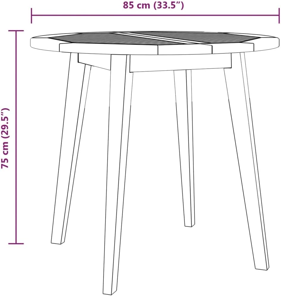 'vidaXL Garden Table in Solid Acacia Wood - Round Outdoor Dining Table Suitable for Patio, Deck or Garden - Brown
