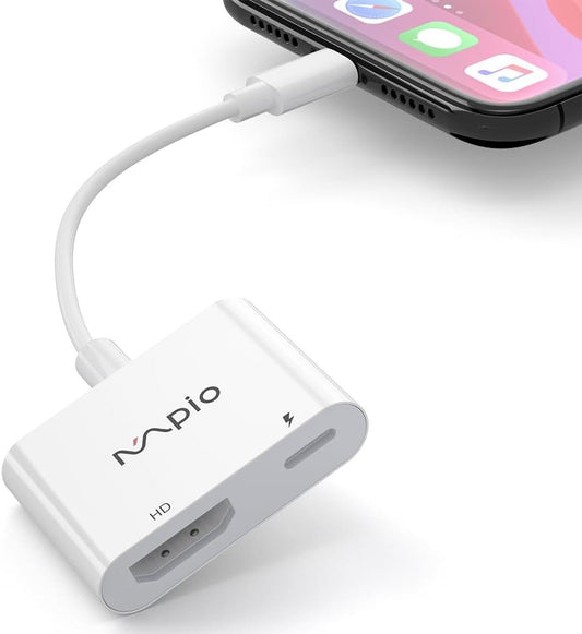 [Apple MFi Certified] Lightning to HDMI Adapter for Apple, Digital AV Adapter 1080P HD with Charging Port, Sync Screen Photo Audio Video to HDMI Cable for iPhone/iPad/iPod to HDTV/Projector/Monitor