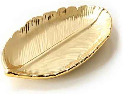 LEPENDOR Ceramic Jewellery Tray Jewelry Display Ring Plate Organizer for Keys Phone Jewelry Watch Wallet Trinket (Gold Leaf)
