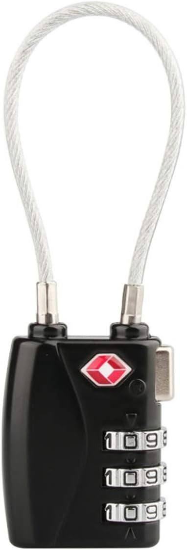 Luggage Locks, TSA Accepted 3 Digit Luggage Cable Locks with Alloy Body, Set Your Own Combination for Travel,Black