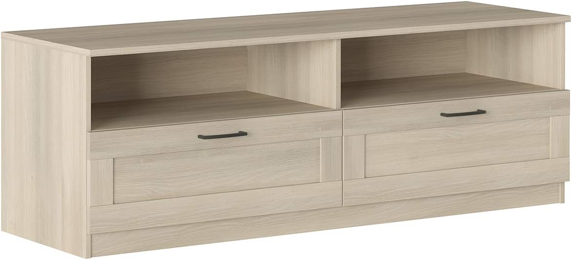 Iconico Home MIK Traditional TV Cabinet with 2 Drawers and Day Compartments, Living Room, Living Room, Bedroom, 160 x 44.5 x H 53.5 cm, Oak