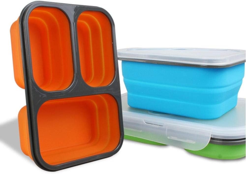 3 Cell Silicone Portable Portable Portable Kitchen Bento Boxes Foldable Storage Boxes Food Container Lunch Box Eco-Friendly-red_1300ml