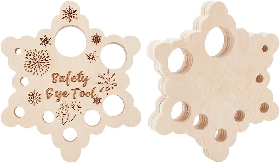 PH PandaHall 2pcs Snowflake Safety Eye Tool for Amigurumi, Safety Eyes Insertion Tool Wood Auxiliary Tool for Attaching Safety Eyes Washers Craft Eyes Tool for Crochet Stuffed Animal Eyes, 9 Holes: 6-29mm