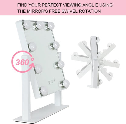 Depuley Makeup Mirror Vanity LED with 9Pcs Dimmable Light Bulbs, Lighted Makeup Mirror with Smart Touch Control, Hollywood Cosmetic Beauty Mirror, White