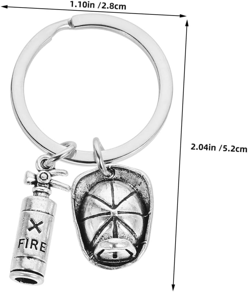 Beavorty Fireman Keychain Set Fire Extinguisher Backpack Ornament Fireman Helmet Keyring