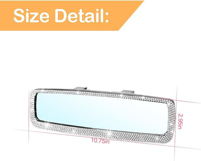 XINLIYA Bling Car Rearview Mirror, Decorations Rear View Mirror with Crystal Rhinestones & Diamonds, Car Interior Trim Accessories, Clip-on & HD Glass, Sparkly Gift for Mother Women Girls（Silver）