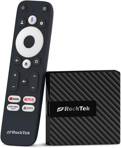 RockTek GB1 (TVDongle) Google TV 4K UHD Streaming Dongle, HDR Dolby Vision Atmos, Voice Remote, Netflix, Prime Video, Disney+, Max, Hulu, Apple TV+, Live