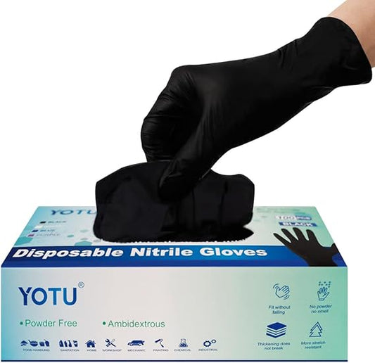 Black Disposable Nitrile Latex & Powder Free 6-Mil Gloves 100 Count, Textured, Mechanic Wearing, Cleaning, Food Black Medium