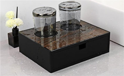 TRgqify-KM Acrylic Bathroom Organizer with Cup Holder & Bottom Storage Drawer Multi-Purpose Shelf Unit for Shower Toiletries Kitchen Counter Home Hotel Space-Saving Storage Solution(Black1)