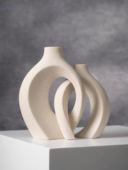 TINCTOTNIC Ceramic Vases for Living Room Decor, Set of White Vases with Handles, DIY Home Decor Accents