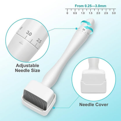 Derma Stamp, 140A Titanium Microneedling Stamp Adjustable dermastamp 0-3mm Derma Roller Microneedling Pen for Hair Beard Face Skin Care (DS140B-S01)