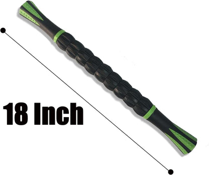 Muscle Roller,Body Tool Massager.Athlete's Rear Leg Massager,Calf Roller with 9 Rollers and Non-Slip Handle for Relieving Muscle Soreness, Cramps and Tightness,Black Green