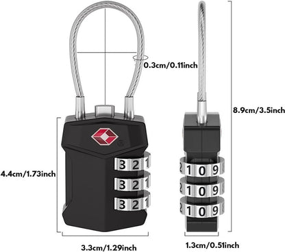 TSA Approved Luggage Locks,(2 Pack),Big Digit Easy Read Dials Cable Luggage Lock,T Tersely Re-settable Padlock for Luggage,Travel Locks for Suitcase, Backpack