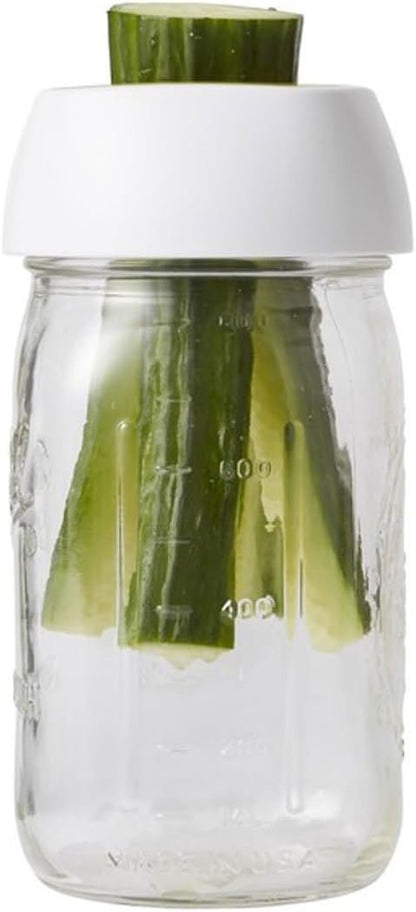Chef'n Preserve Prep Lid - Versatile Food Slicer for Cucumbers, Carrots, Avocados with Center Guide for Uniform Wedges, Fits Wide Mouth Mason Jars - Dishwasher Safe for Easy Cleanup